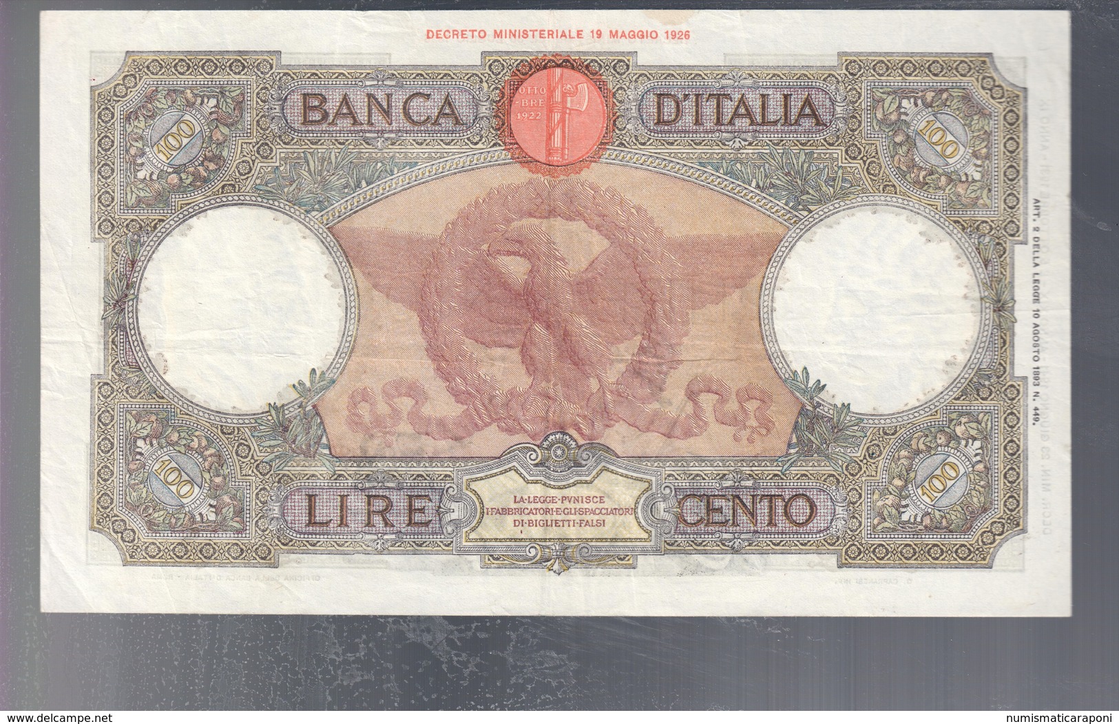 100 LIRE Roma Guerriera 23 06 1941 Ottimo Es. Bb/spl Naturale LOTTO 3249 - 100 Lire