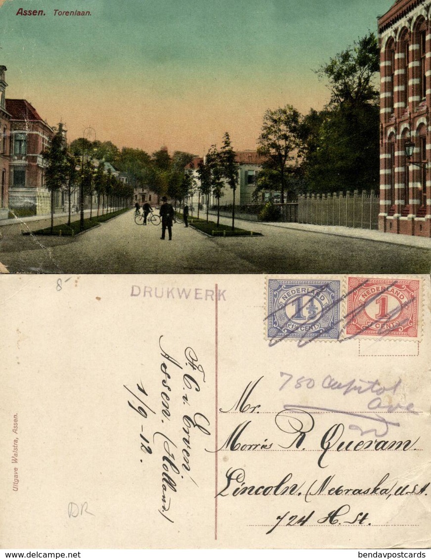 Nederland, ASSEN, Torenlaan (1912) Ansichtkaart - Assen