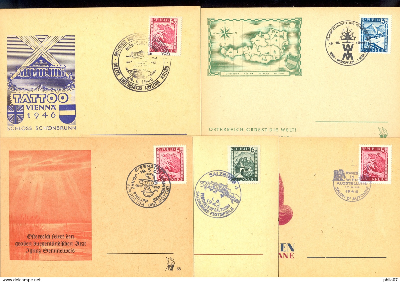 Austria - 5 Illustrated Stationery With Various Topic Commemorative Cancels 1946/47. Good Quality. - Autres & Non Classés