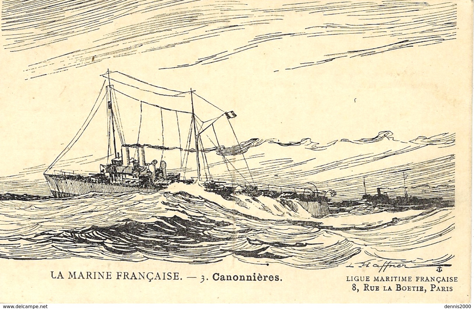 La Marine Française - 3 - Canonnières - Illust. HAFFNER - Ed. Ligue Maritime Française, Paris - Haffner