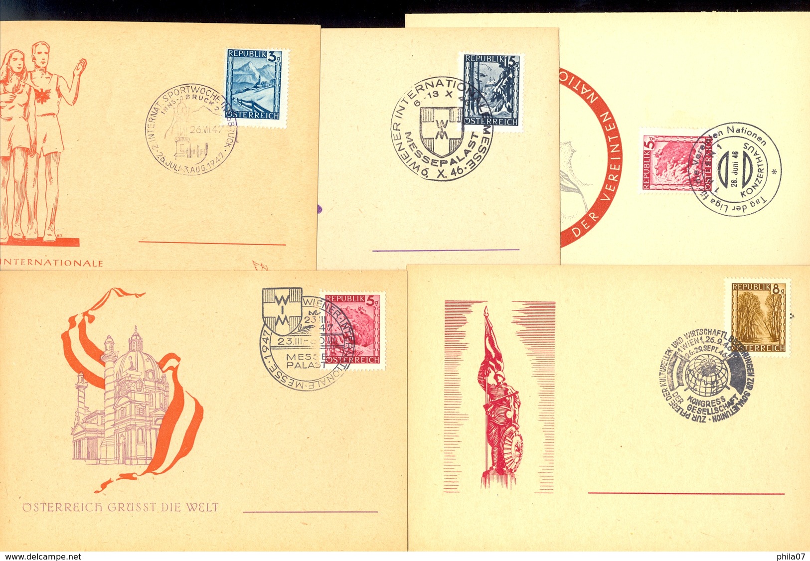 Austria - 5 Illustrated Stationery With Various Topic Commemorative Cancels 1946/47. Good Quality. - Other & Unclassified
