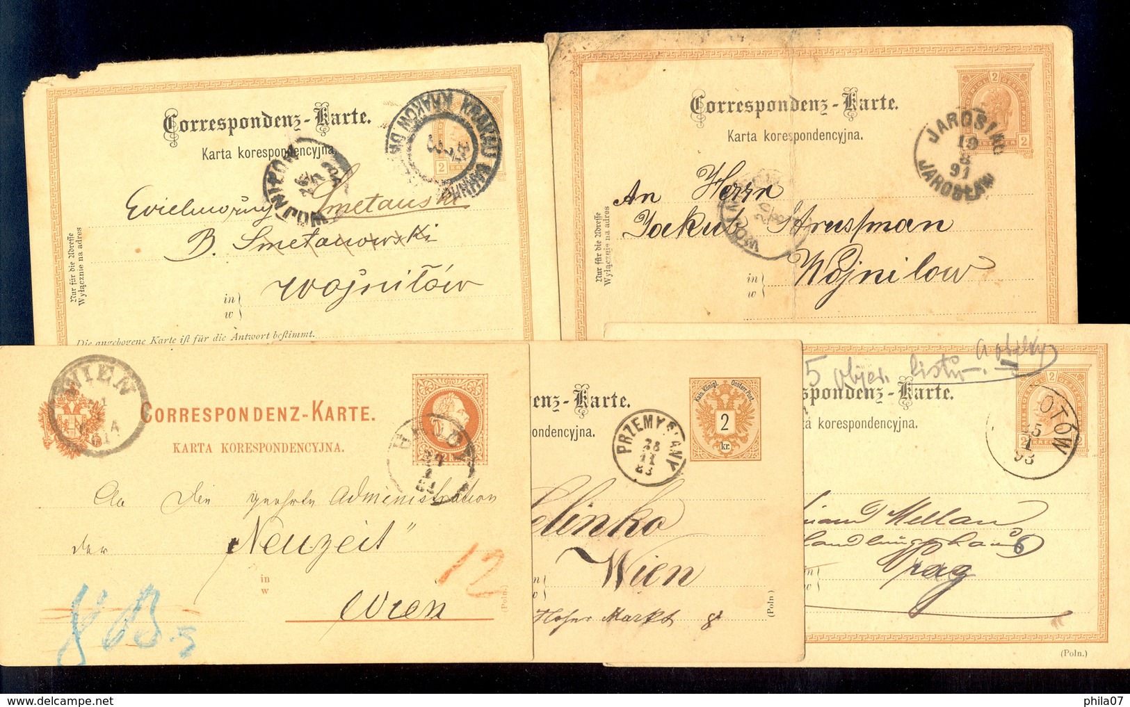 Austria-Poland - 5 Old Stationery For Poland Speaking Area With Interesting Cancels. - Autres & Non Classés