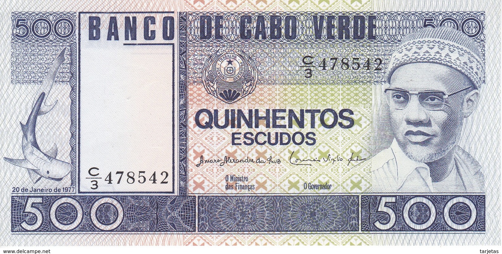 BILLETE DE CABO VERDE DE 500 ESCUDOS DEL AÑO 1977 SIN CIRCULAR - UNCIRCULATED  (BANKNOTE) - Cape Verde