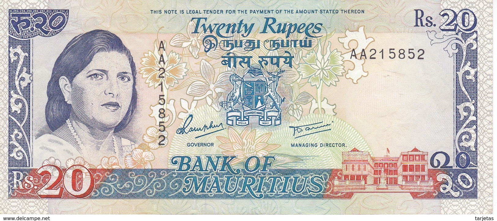 BILLETE DE MAURITIUS DE 20 RUPIAS DEL AÑO 1985  (BANKNOTE) - Mauritius