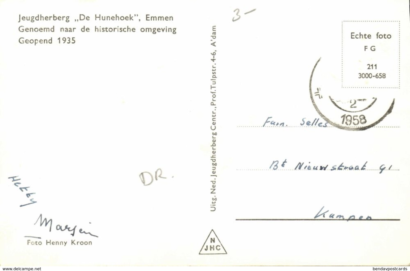 Nederland, EMMEN, Jeugdherberg De Hunehoek (1958) Ansichtkaart - Emmen