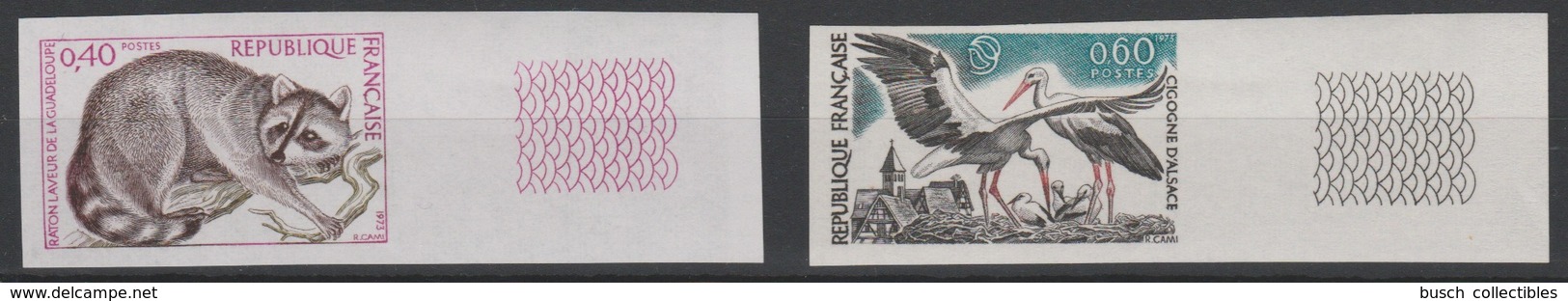 France 1973 YT 1754 - 1755 Non Dentelés IMPERF Raton Laveur Cigogne Storch Bird Oiseau Alsace Elsass - Non Classés