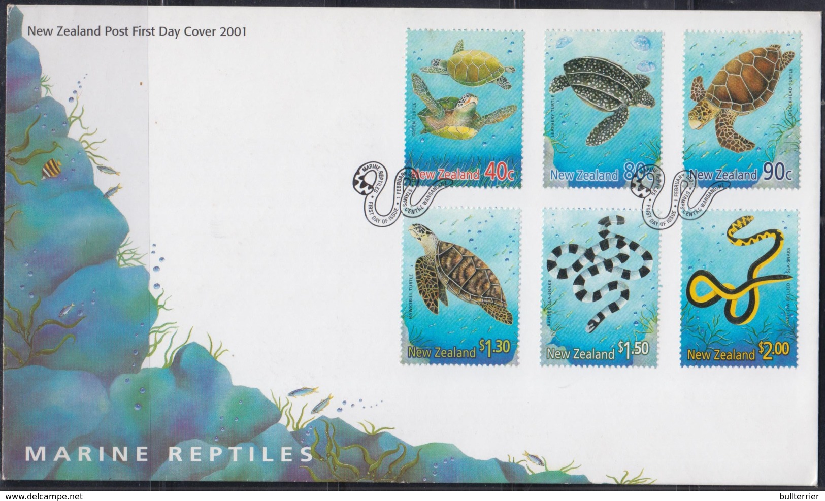 NEW ZEALAND 2001- MARINE REPTILES SET OF 6 ON  ILLUSTRATED FIRST DAY COVER - Briefe U. Dokumente