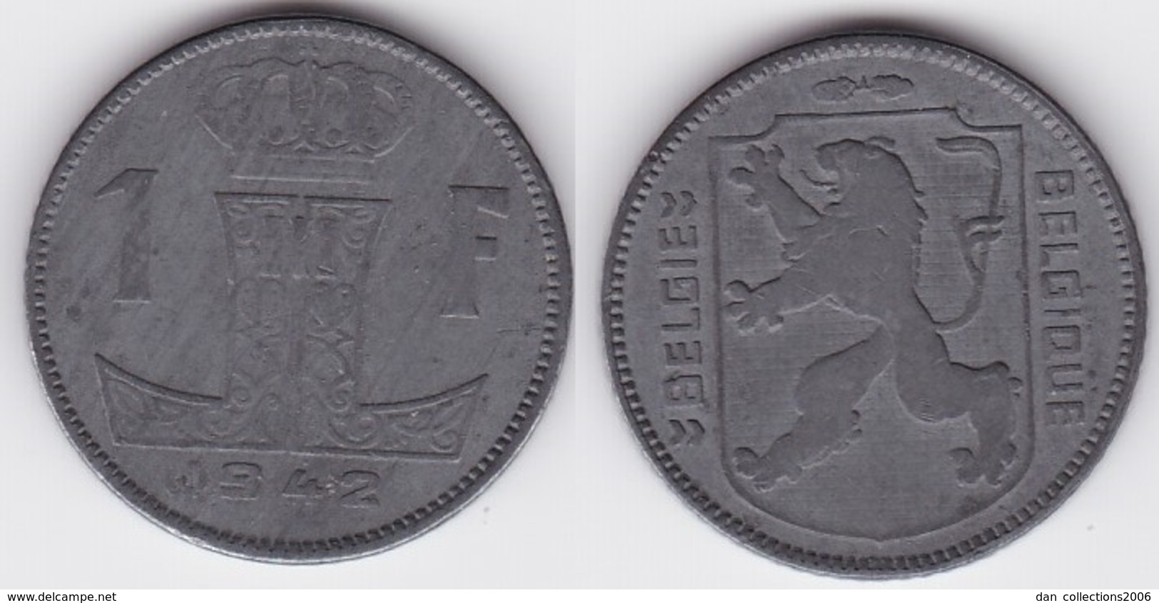 LOT43  LEOPOLD III  1 FRANC ZINC  TYPE RAU  1942 Flamande/Française - 1 Franc