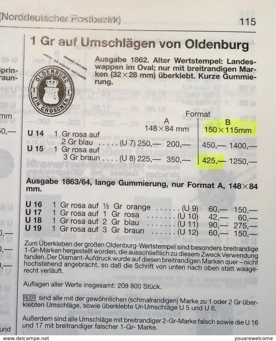 NDP Michel U15 425€, RARITÄT ! 1868 Oldenburg Aufbrauchausgabe Ganzsache 3 Gr Großformat (Oldenbourg Postal Stationery - Oldenburg