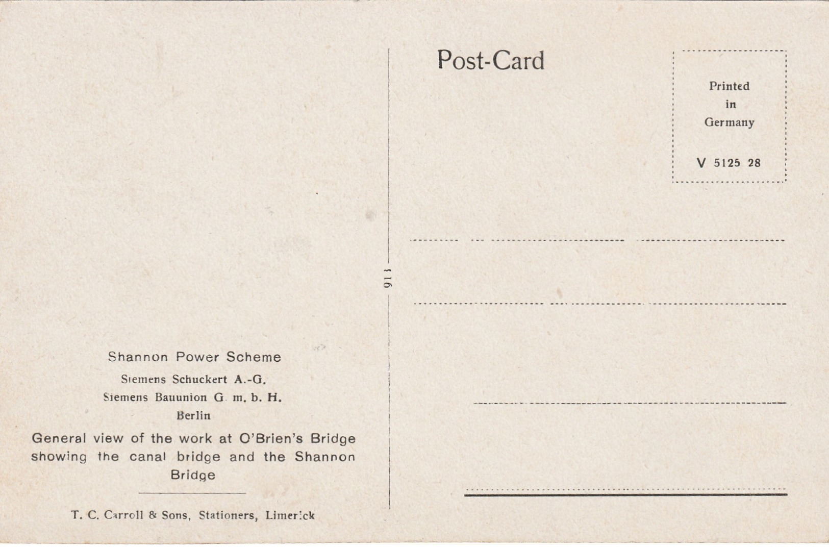 Ireland Postcard Limerick Shannon Power Scheme O Briens Bridge - Limerick