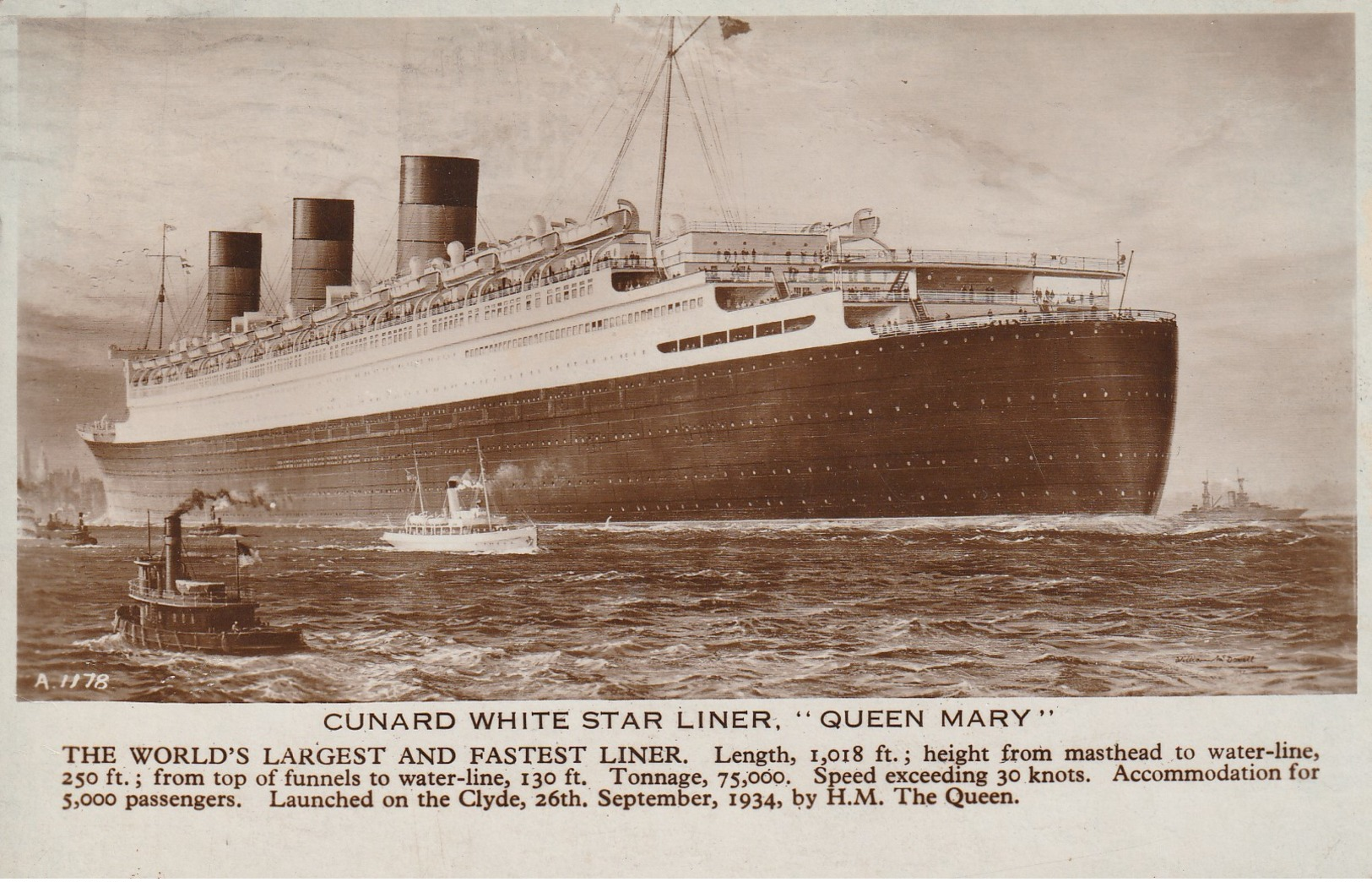 Ship Postcard Sea Ocean Boat Cunard White Star Line Queen Mary - Other & Unclassified