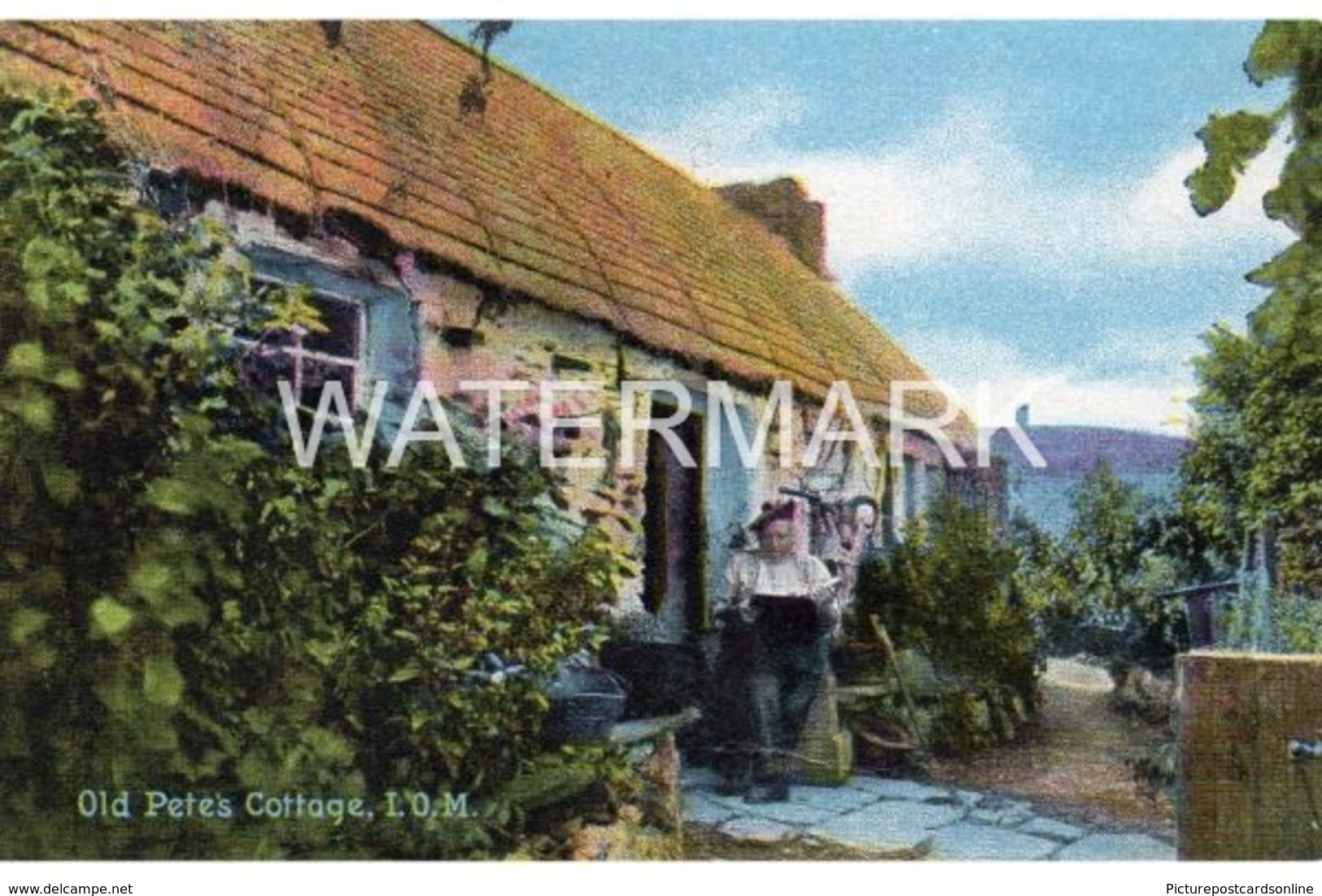 ISLE OF MAN OLD PETES COTTAGE OLD COLOUR POSTCARD - Isle Of Man