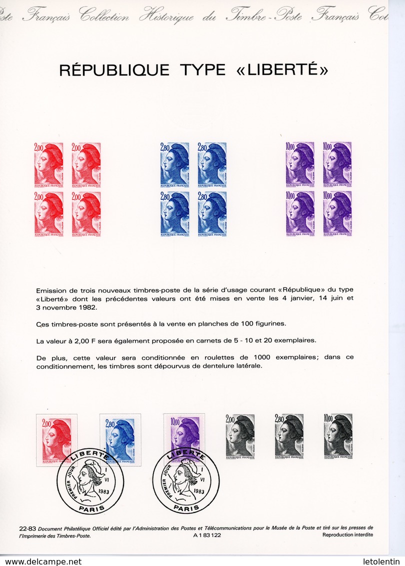 FRANCE - DOCUMENT OFFICIEL DE LA POSTE - TYPE LIBERTÉ  - N° Yvert 2274+2275+2276 - Documenti Della Posta