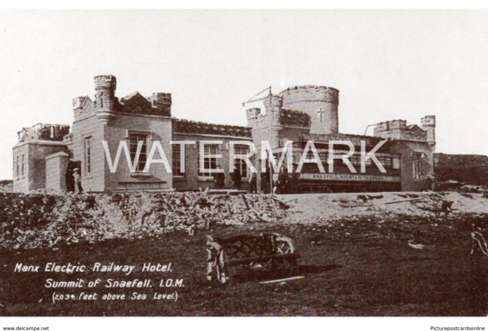 ISLE OF MAN MANX ELECTRIC RAILWAY HOTEL SUMMIT OF SNAEFELL OLD B/W POSTCARD - Isle Of Man