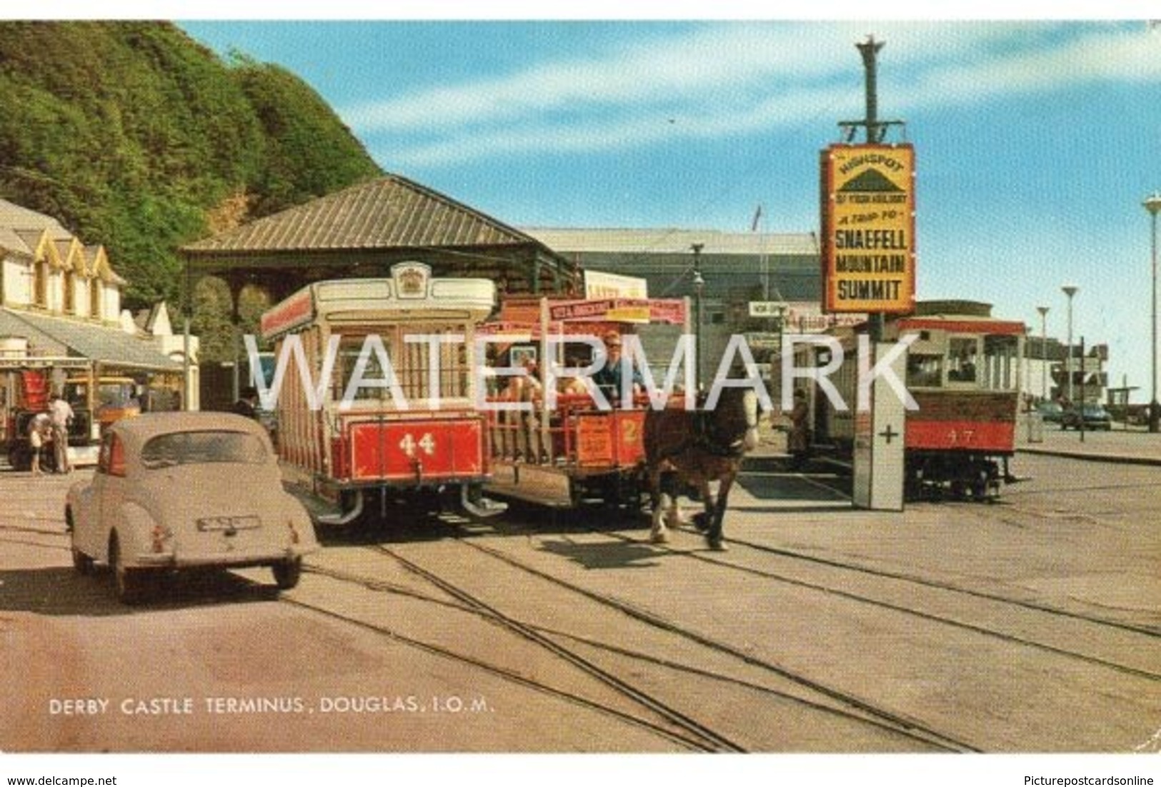 ISLE OF MAN DERBY CASTLE TERMINUS DOUGLAS OLD COLOUR POSTCARD - Isle Of Man