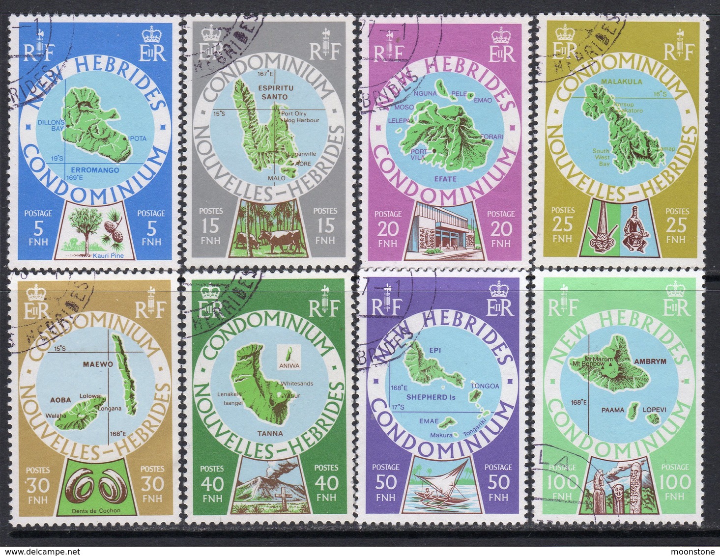New Hebrides 1977 Maps Definitives Part Set Of 8 To 100f, Used, Between SG 242/52 (BP) - Gebraucht