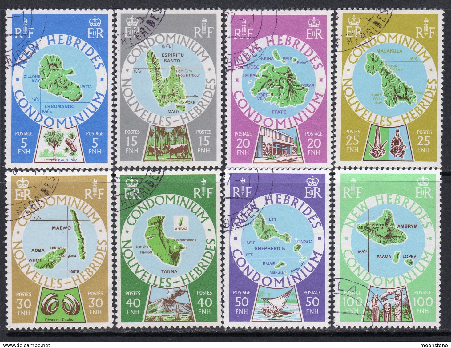 New Hebrides 1977 Maps Definitives Part Set Of 8 To 100f, Used, Between SG 242/52 (BP) - Oblitérés