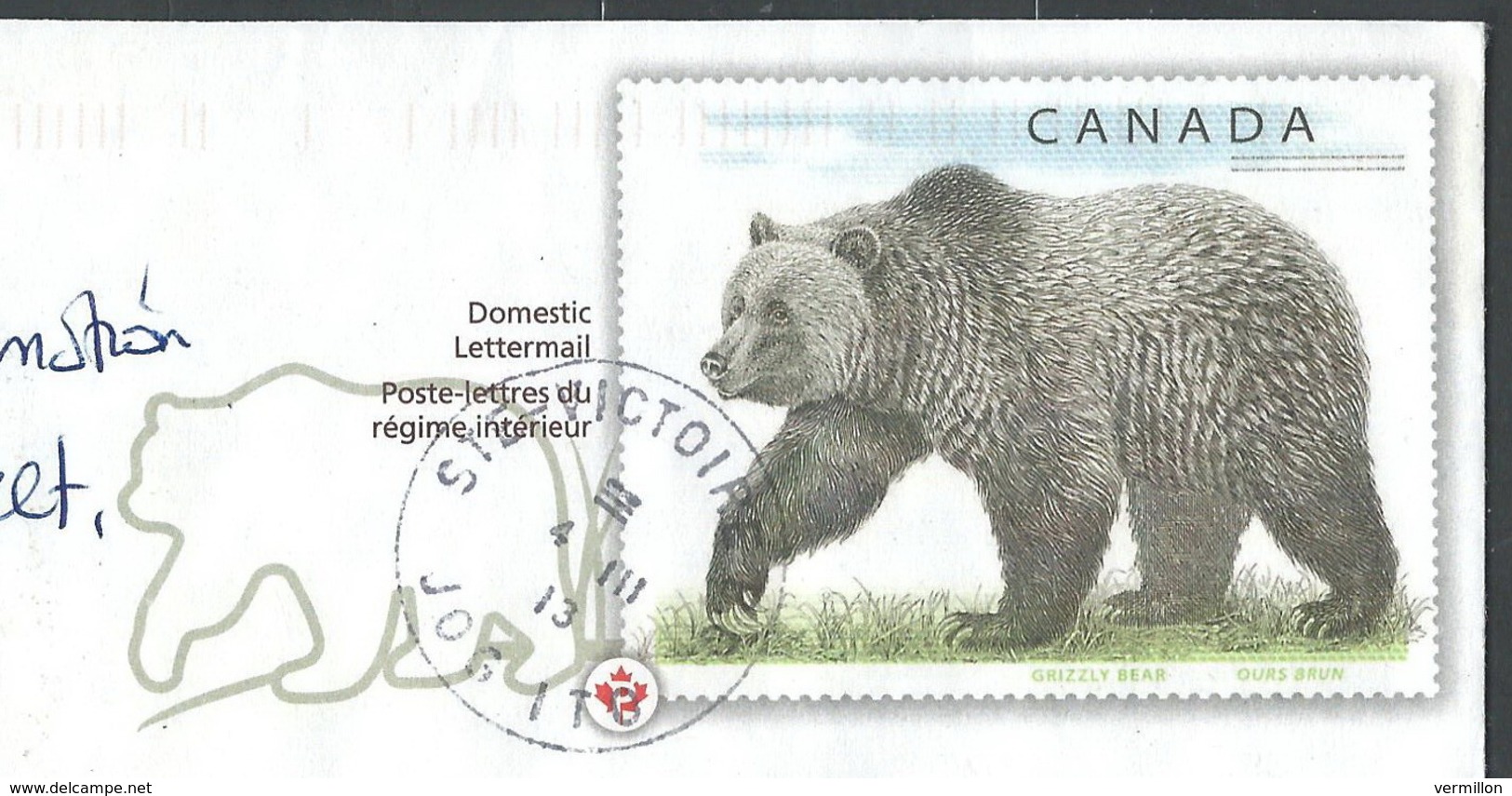 FZ-/-001-- CANADA - LETTRE REGIME INTERIEUR - GRIZZLY BEAR En ENTIER POSTAL REELLEMENT CIRCULE - DATE = 22/03/2013, TTB - Used Stamps