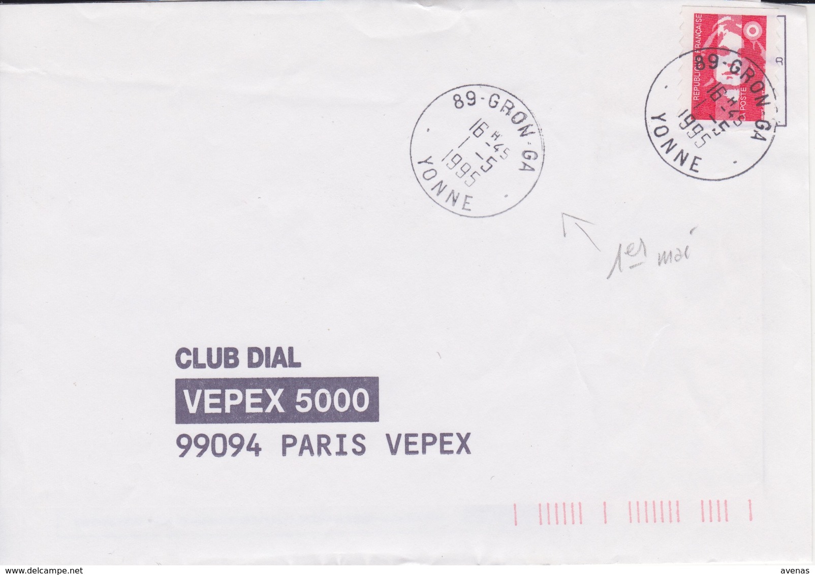 Lettre 1995 Avec TàD Jour Férié 1er Premier Mai : 89 GRON GA YONNE Guichet Annexe Sur Marianne De Briat TVP - 1961-....