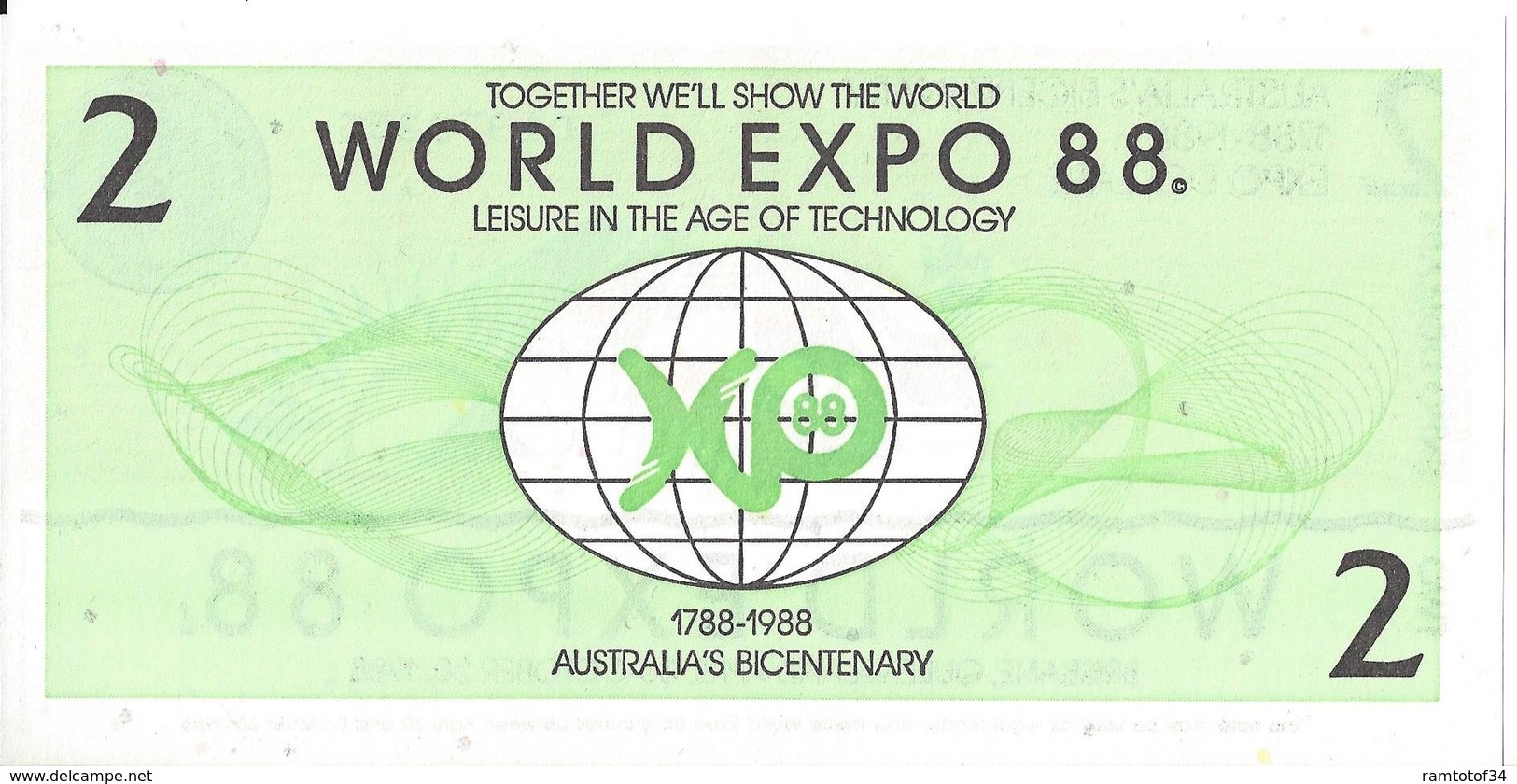 AUSTRALIE - World Expo 2 Dollars 1988 - UNC - 2005-... (Polymer)