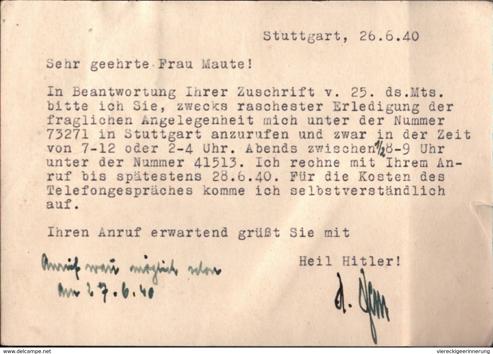 ! 1940 Ganzsache Von Stuttgart Als Eilbotensendung Nach Onstmettingen, Württemberg - Storia Postale