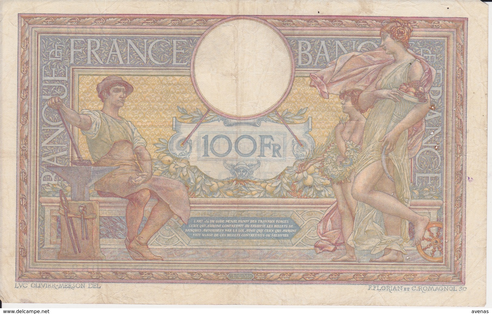 Billet 100 CENT FRANCS " LUC OLIVIER MERSON " Emission 23-11-1914 Abimé Et Tâché - Banque De France - 100 F 1908-1939 ''Luc Olivier Merson''