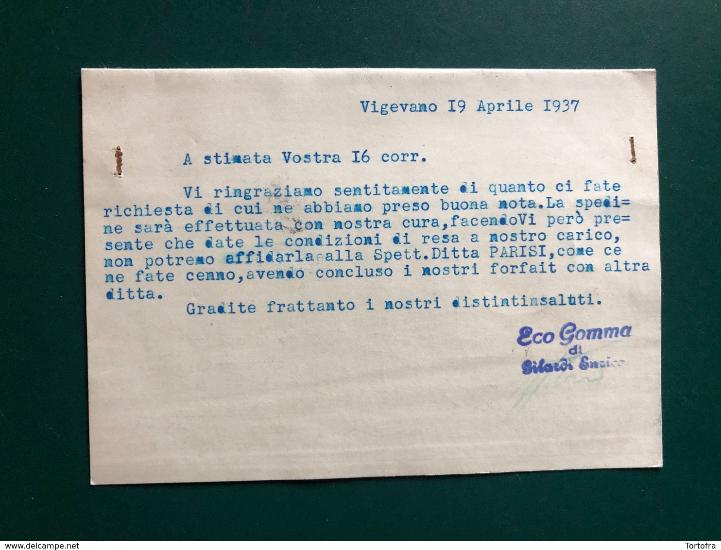 VIGEVANO (PAVIA)  GILARDI ENRICO ECO GOMMA 1937 - Vigevano