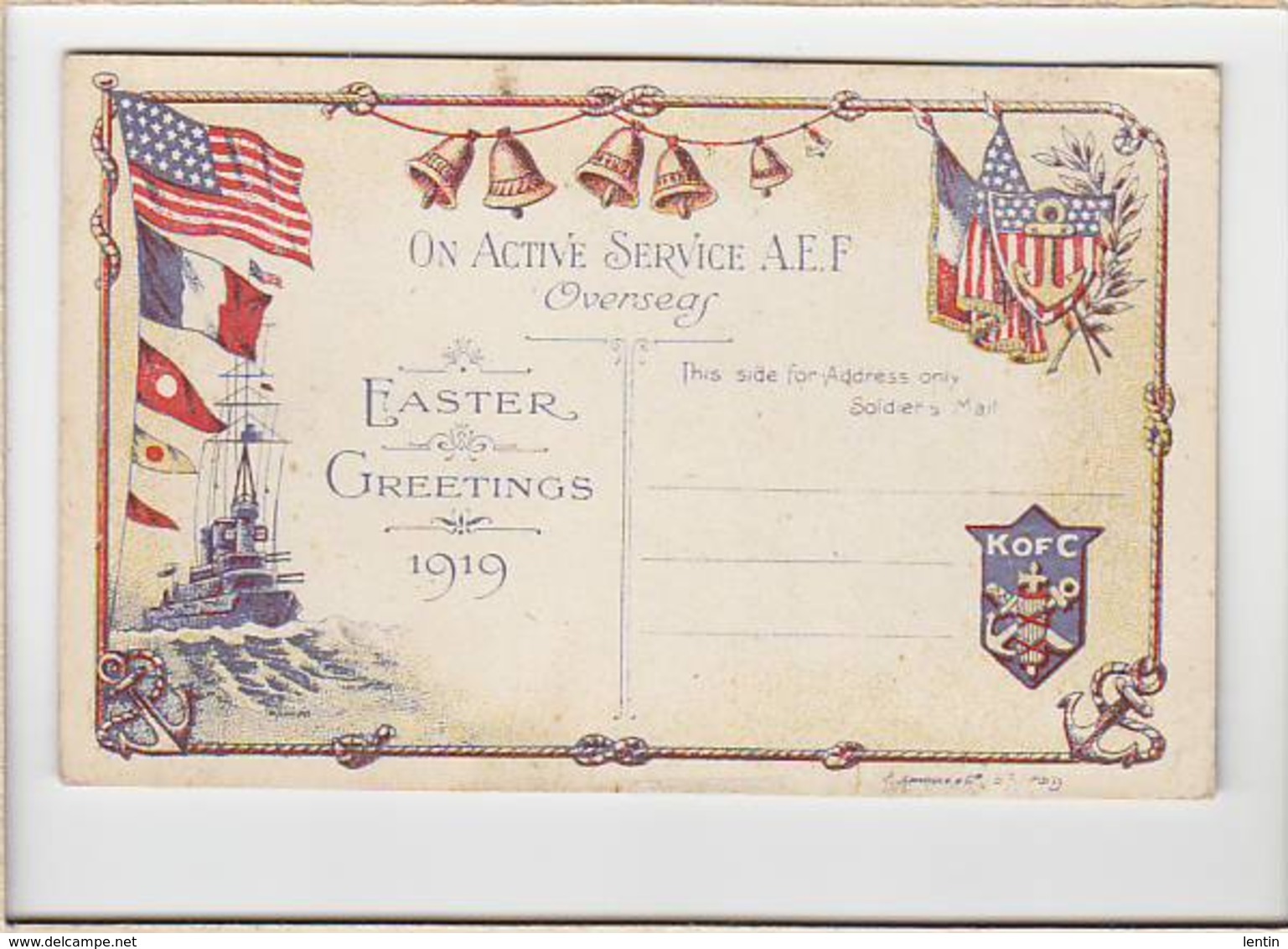 Marine De Guerre Américaine Guerre 14/18 / Carte De Voeux Pour Paques 1919 / K.O.F.C. - Guerre