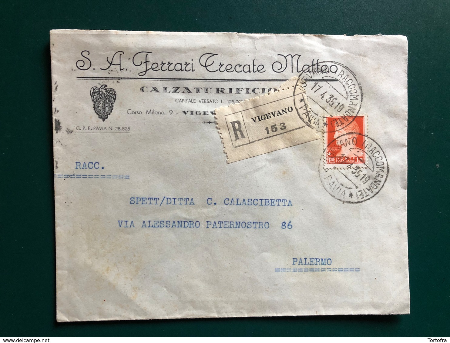 VIGEVANO (PAVIA) BUSTA INTESTATA CALZATURIFICIO S. A. FERRARI TRECATE MATTEO  1935 - Vigevano