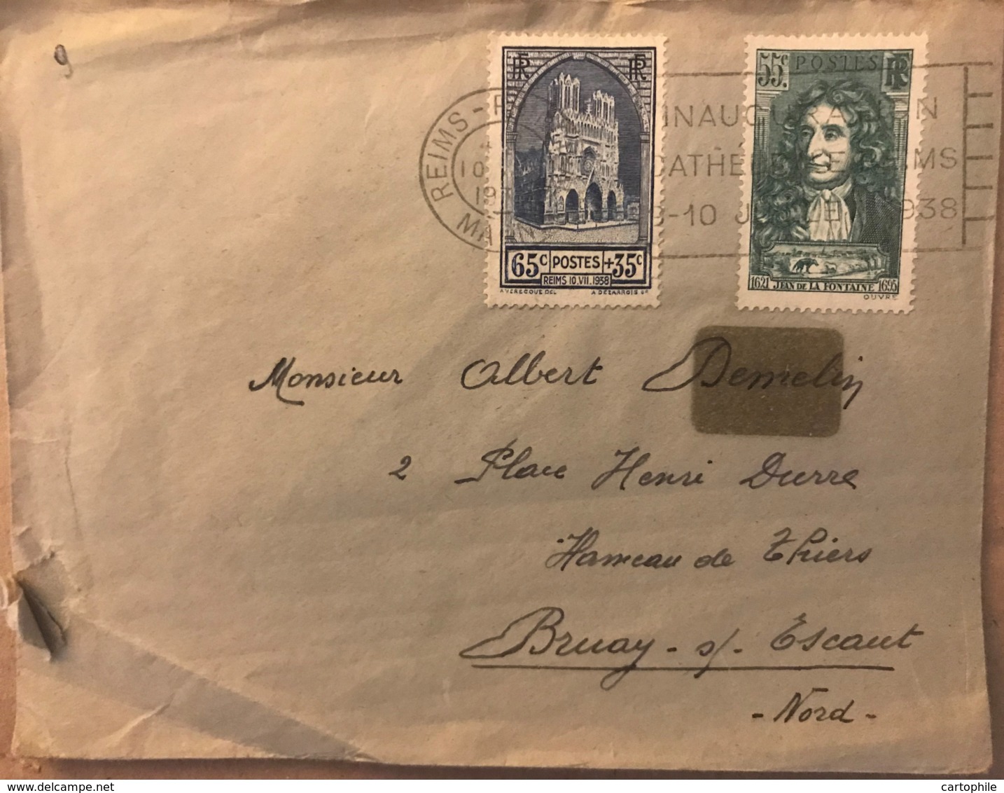 LSC Avec Timbres YT 399 Et 397 De Reims Pour Hameau De Thiers à Bruay Sur Escaut 1938 - Lettres & Documents