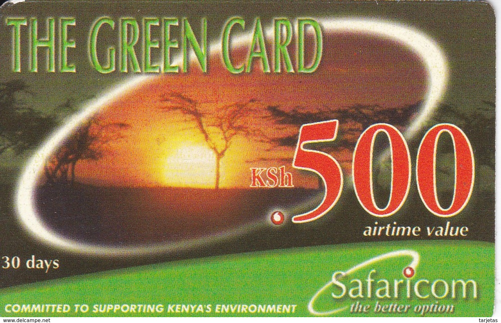 TARJETA DE KENIA DE GREEN CARD DE KSH 500 PAISAJE - PUESTA SOL -SUNSET DATE 2003/06/30 - Kenya