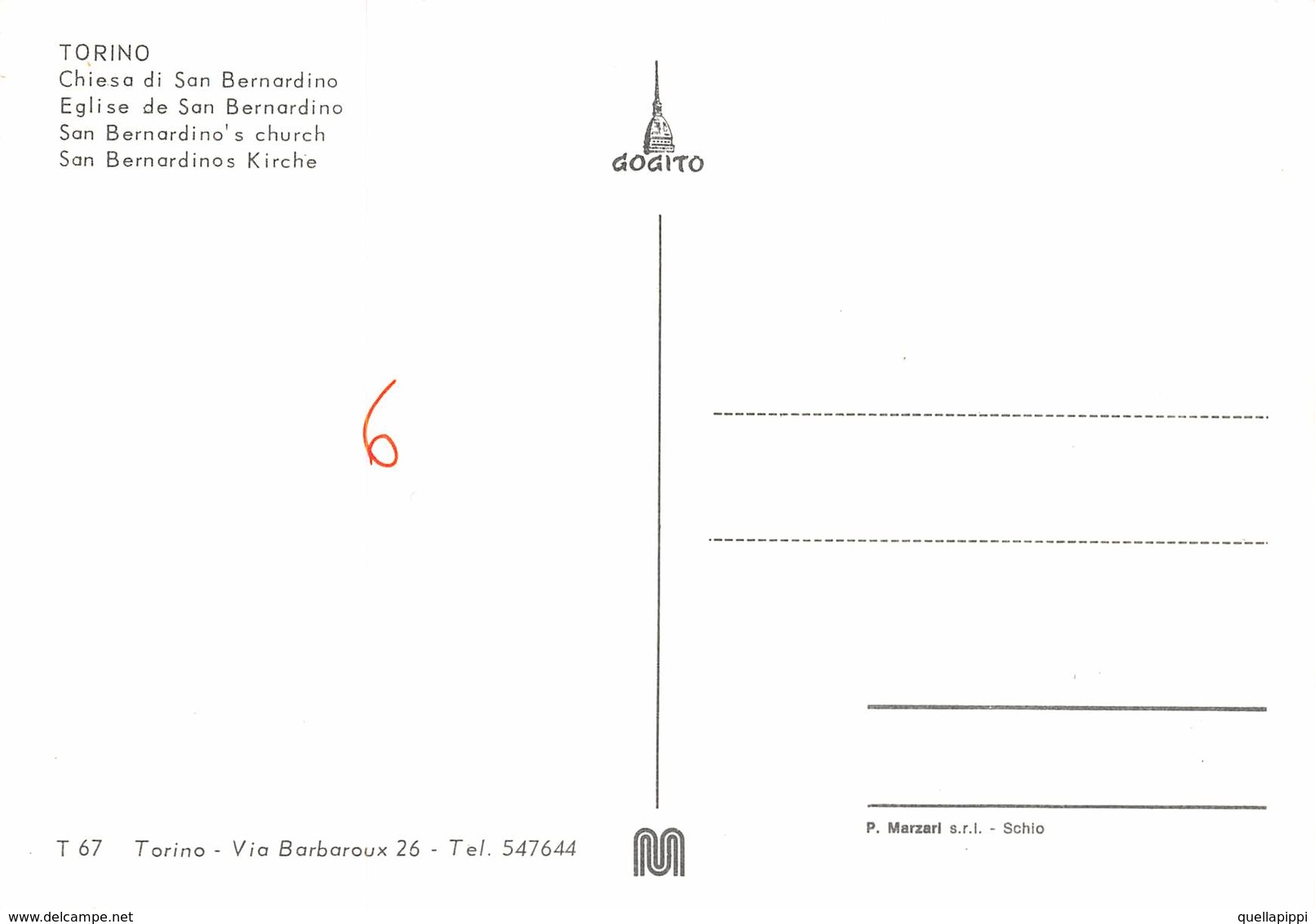 010645 "TORINO - CHIESA DI SAN BERNARDINO"  ANIMATA, AUTO. CART NON SPED - Kerken