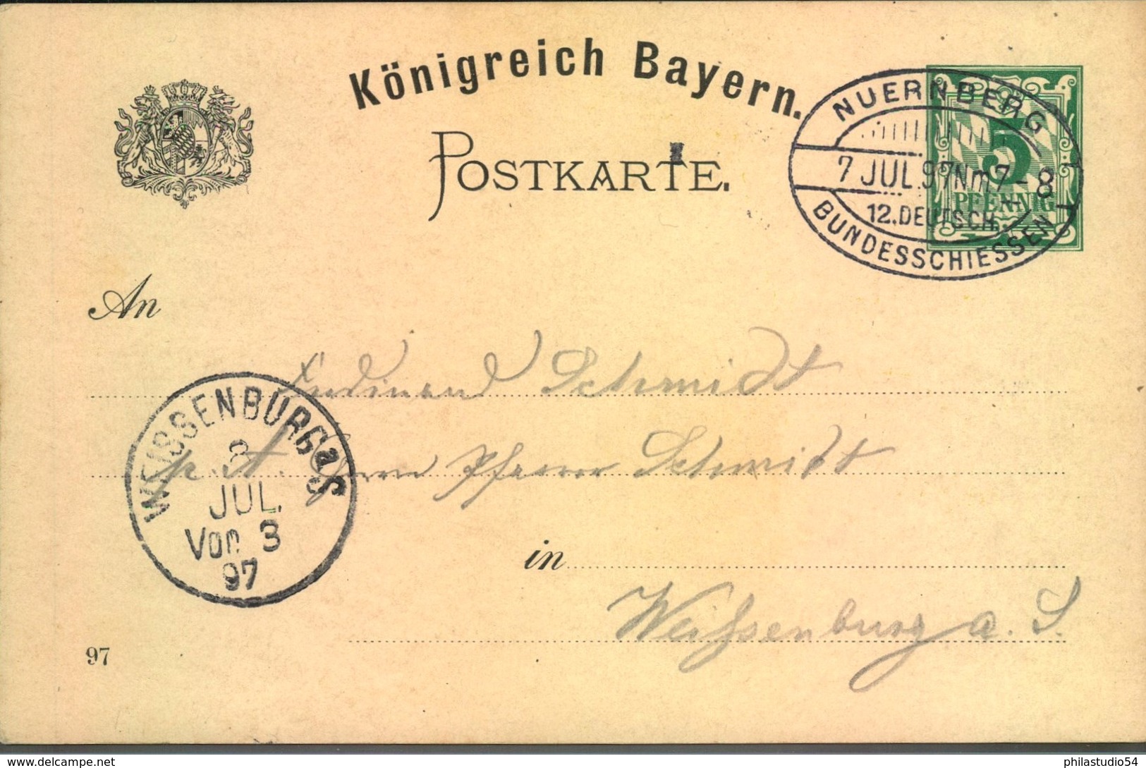 1907, "XII. Deutsches Bundesschissen" 5 Pfg. Privatganzsache Mit Sonderstempel - Ganzsachen