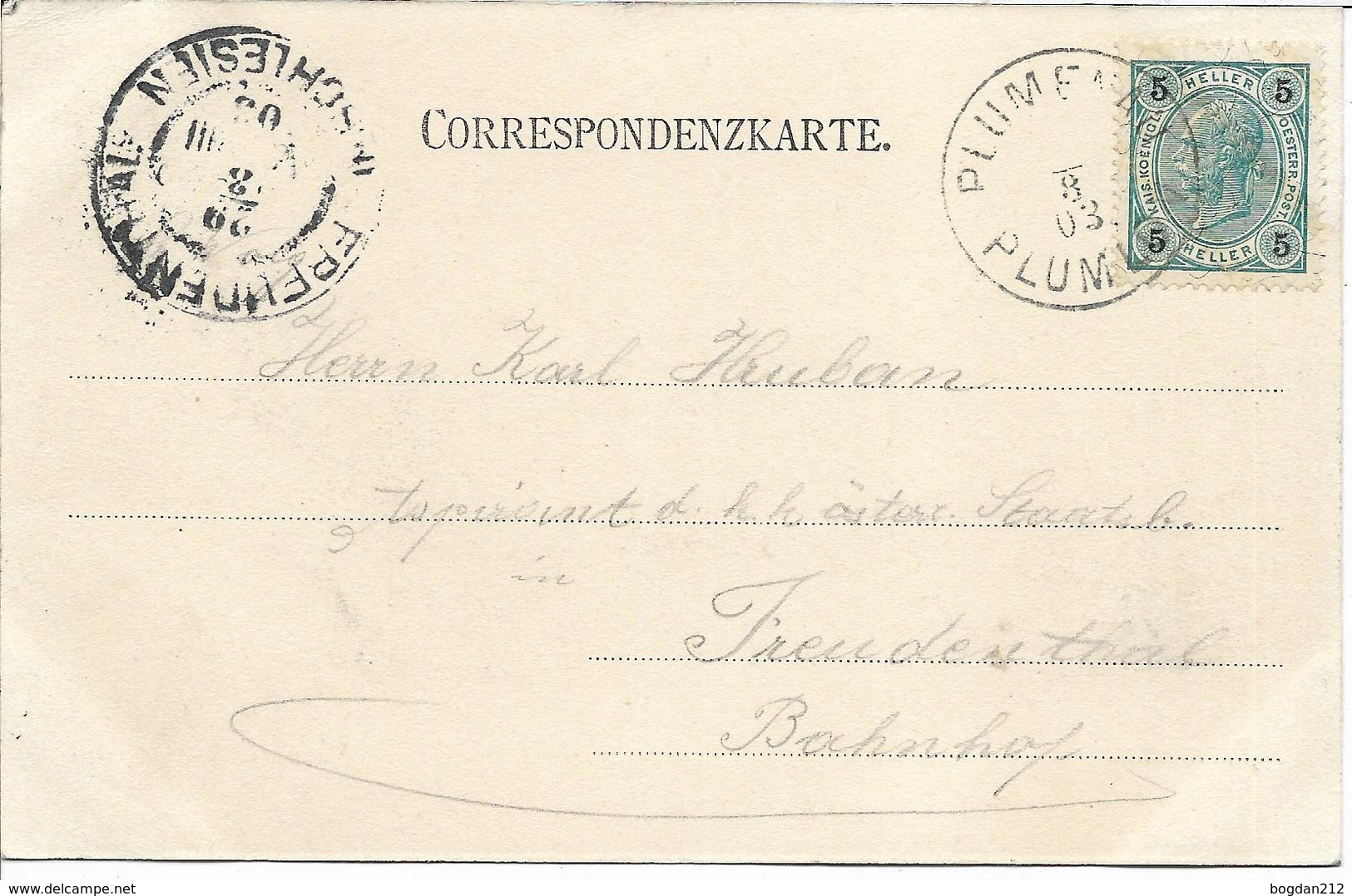 1903 - PLUMLOV  Plumenau  Okres PROSTEJOV , Gute Zustand, 2 Scan - Czech Republic