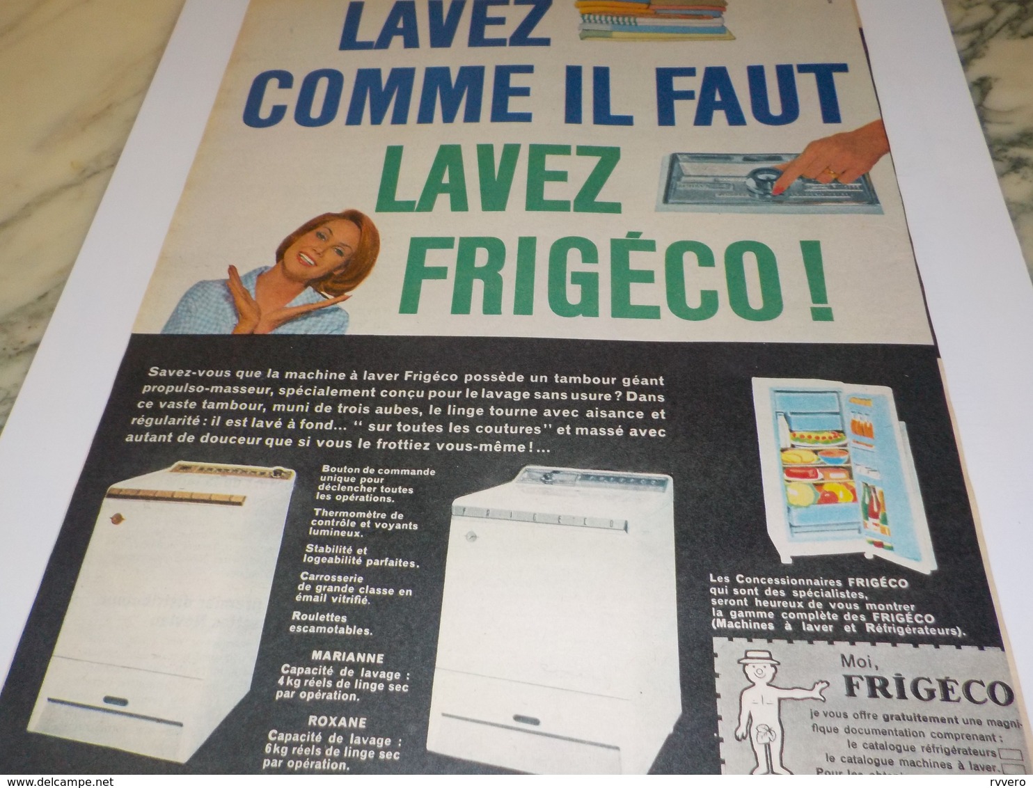 ANCIENNE   PUBLICITE  LAVEZ COMME IL FAUT AVEC FRIGECO 1960 - Andere Geräte