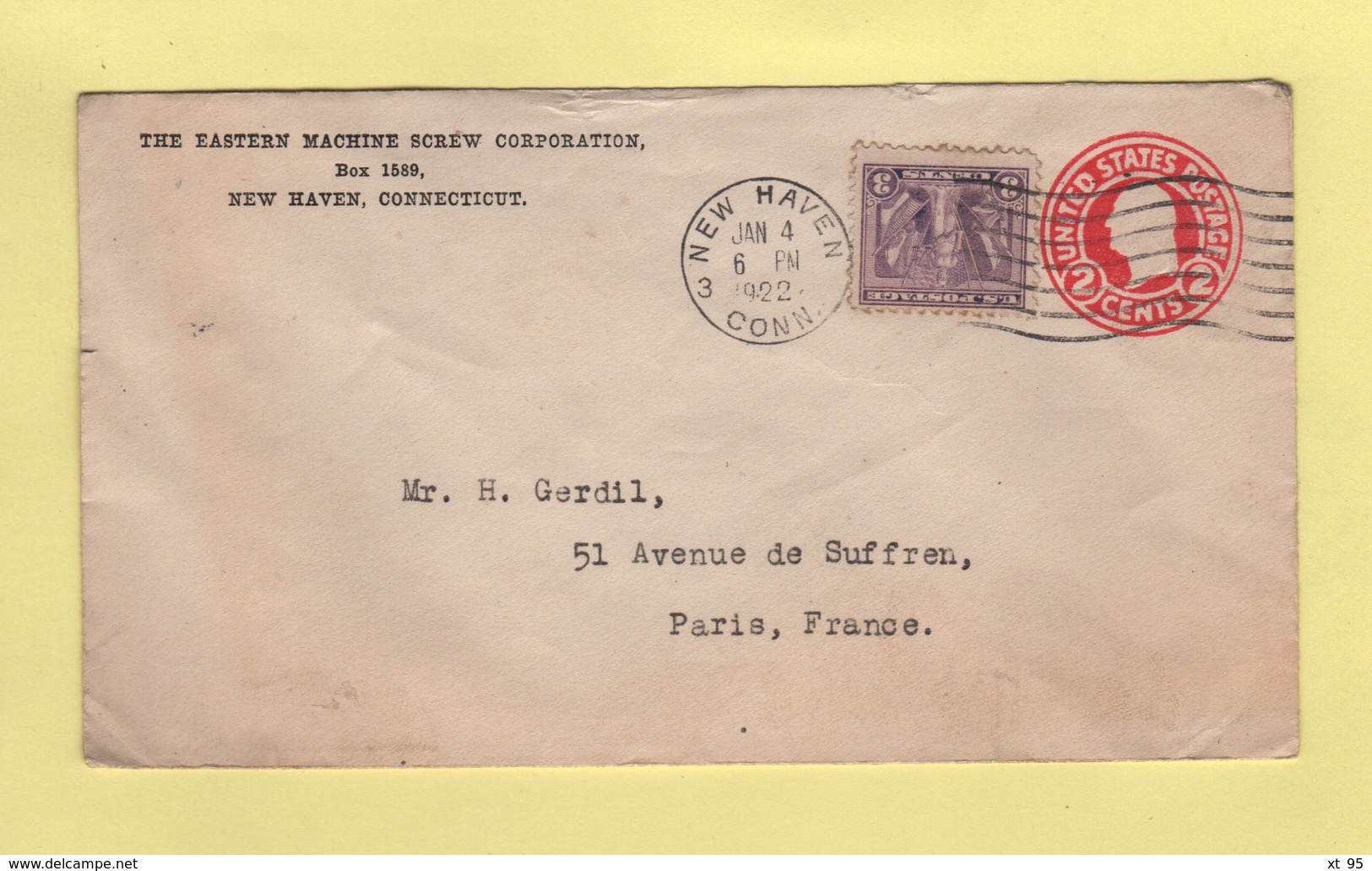 Etats Unis - Entier Postal Destination France - New Haven - 1922 - 1921-40