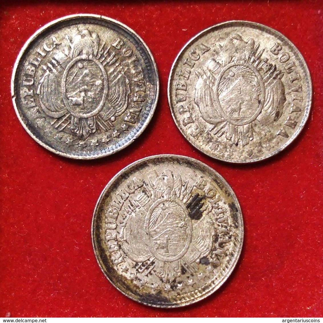 BOLIVIA 3 X 5 CENTAVOS 1878, 1889, 1890. SILVER, ARGENT. BOLIVIE - Bolivië