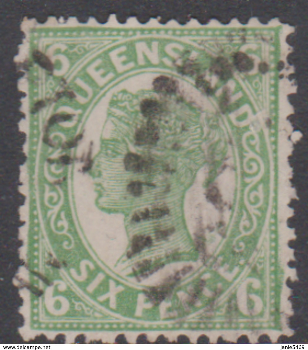 Australia-Queensland  ASC 49 1895-96 6d Green,Mint Hinged, Toned Gum - Mint Stamps