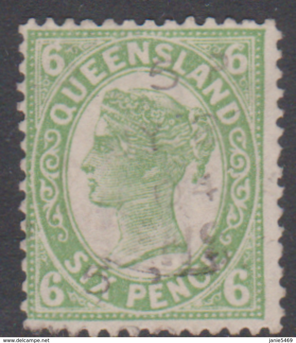 Australia-Queensland  ASC 49 1895-96 6d Green,Mint Hinged, Toned Gum - Ongebruikt