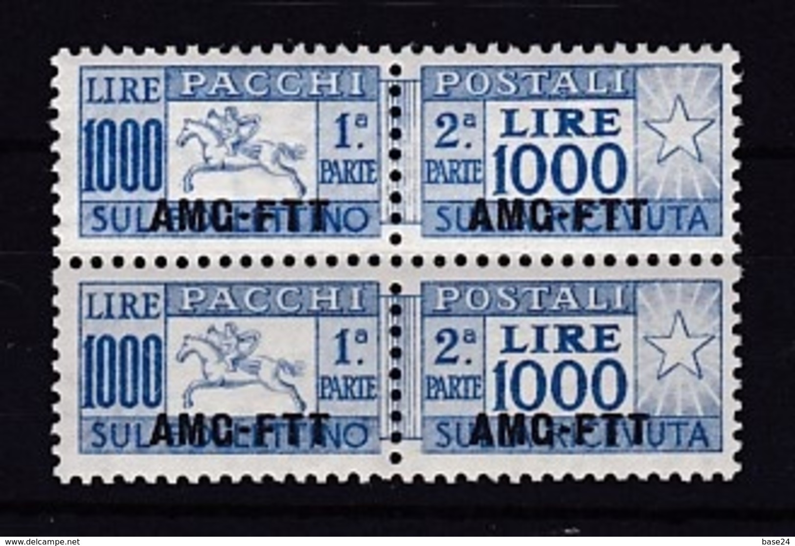 1954 Italia Italy Trieste A  CAVALLINO Coppia 1000 LIRE Azzurro Oltremare MNH**  Pacchi Postali Parcel Post - Colis Postaux/concession