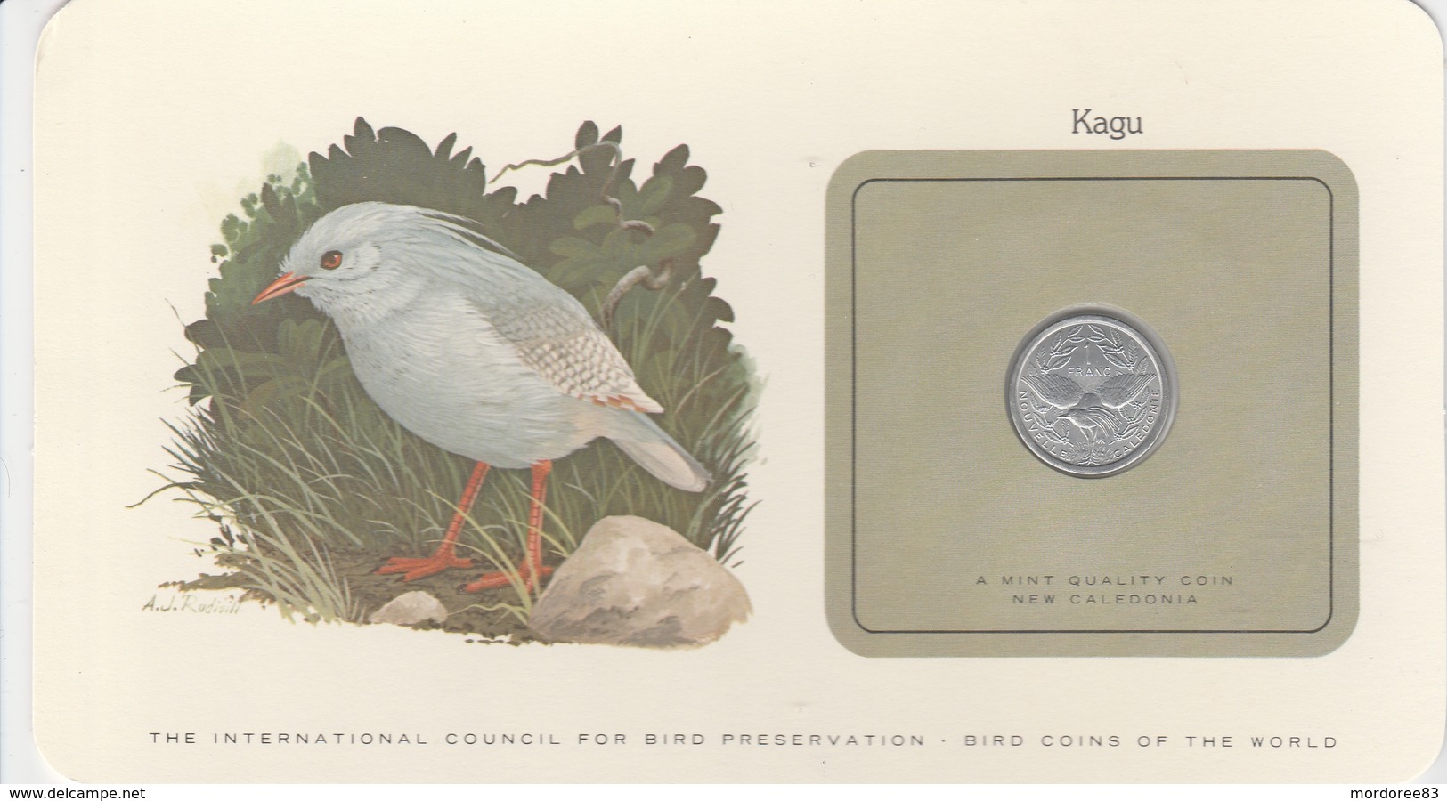 BIRD COINS OF THE WORLD - PIECE D OISEAUX  - 1 FRANC - KAGU - Kagou Huppé  - 1979 - Nueva Caledonia