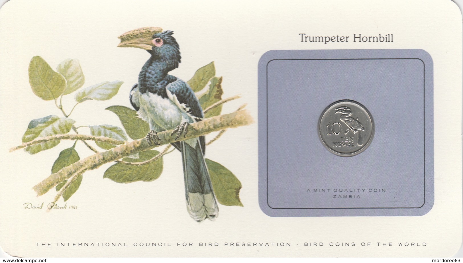 BIRD COINS OF THE WORLD - PIECE D OISEAUX  - TEN NGWEE - TRUMPETER HORNBILL - CALAO TROMPETTE- 1978 - Zambia