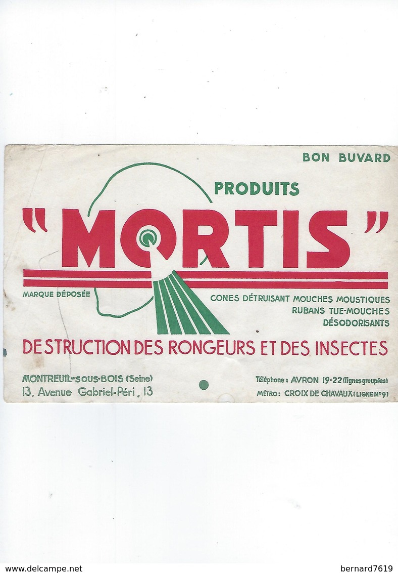 Buvard Produis Mortis  Destruction Des Rongeurs Et Des Insectes 93 Montreuil Sous Bois - Produits Ménagers