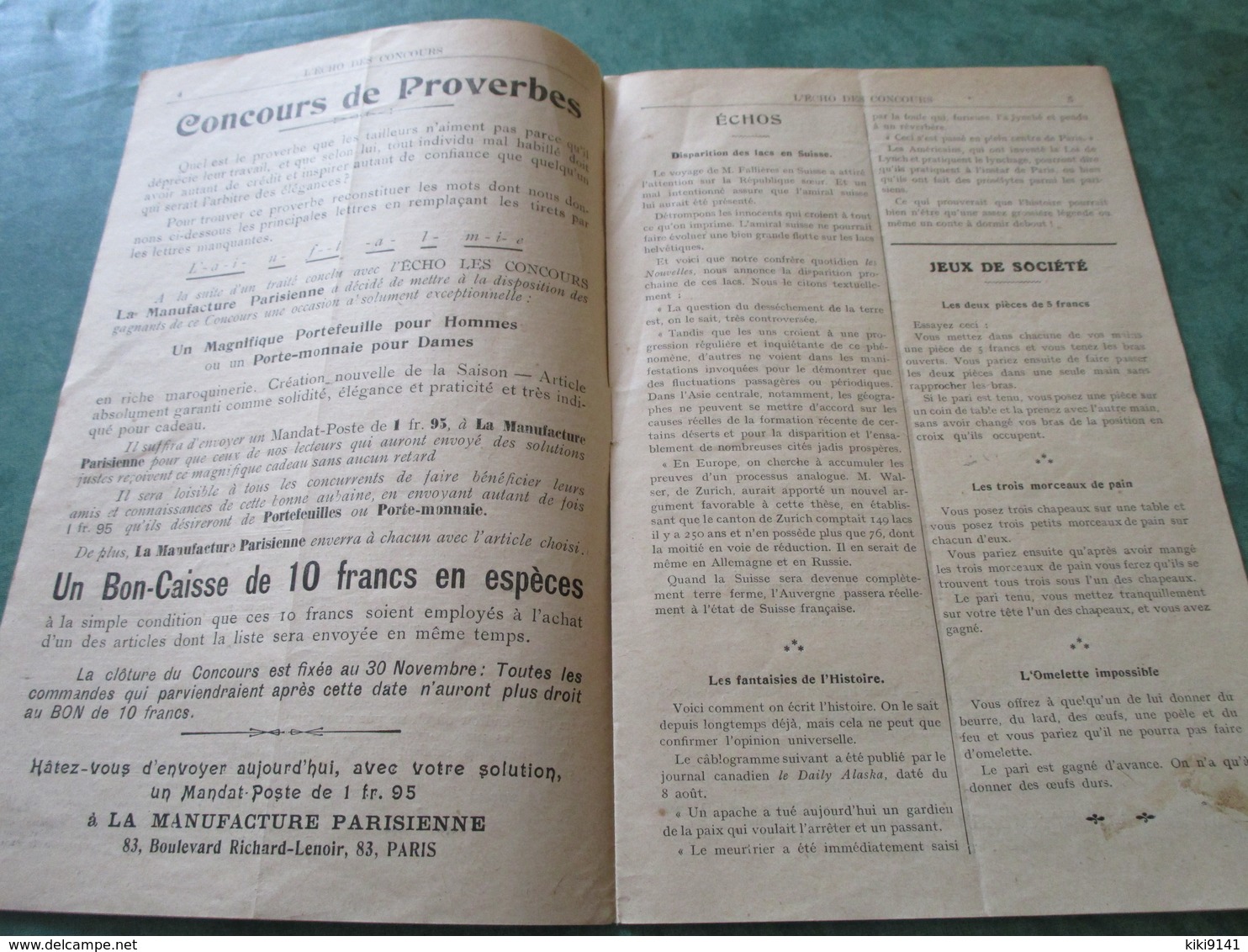 L'ECHO DES CONCOURS - Nouvelle Série N°7 - Novembre 1910 (16 Pages) - Juegos De Sociedad