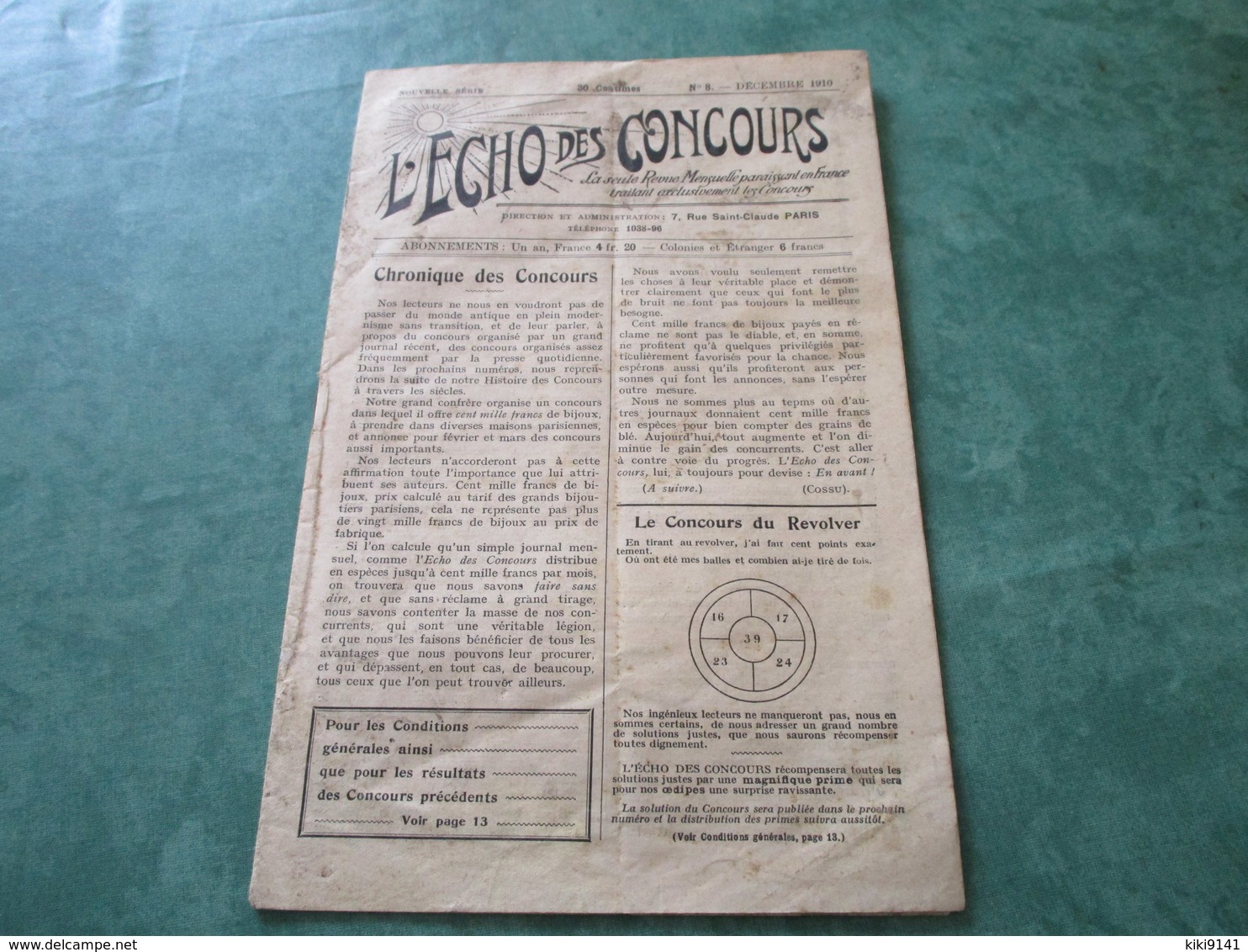 L'ECHO DES CONCOURS - Nouvelle Série N°8 - Décembre 1910 (16 Pages) - Palour Games