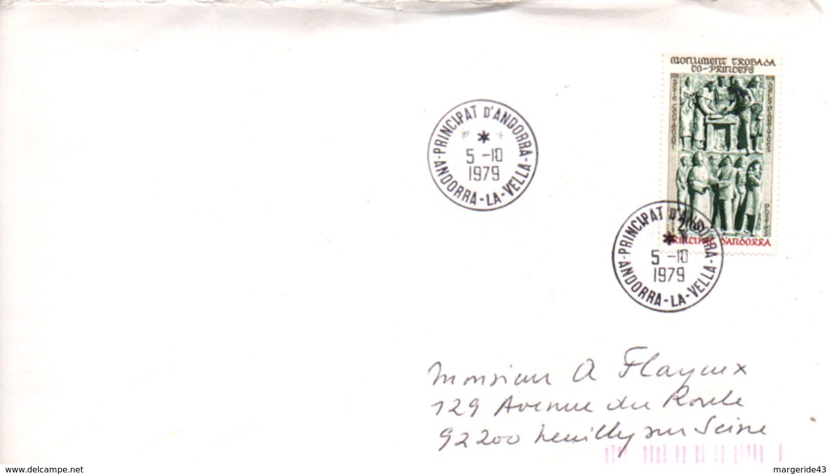 ANDORRE N°280 SUR LETTRE POUR LA FRANCE 1979 - Storia Postale