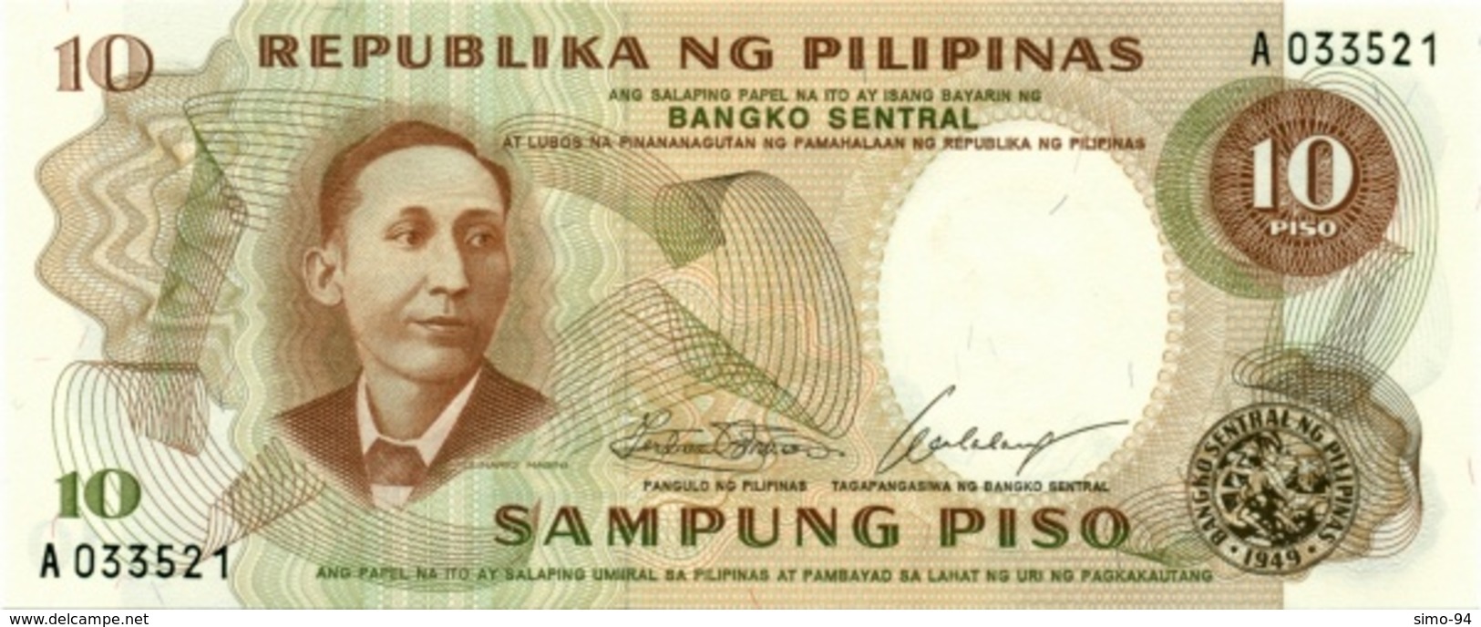 Philippines P.144a 10 Piso 1969  Unc - Philippines