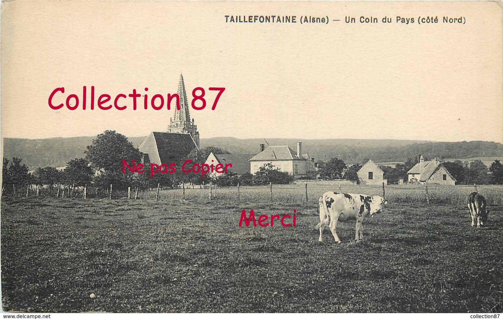 02 ☺♦♦ TAILLEFONTAINE < VACHES Au PATURAGE Et VUE Du VILLAGE Avec L'EGLISE - VACHE - Autres & Non Classés