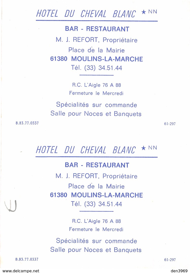 MOULINS-la-MARCHE - Hôtel-Bar-Restaurant Du Cheval Blanc, Place De La Mairie - M. J. Refort Propriétaire - Vega 2000 - Moulins La Marche
