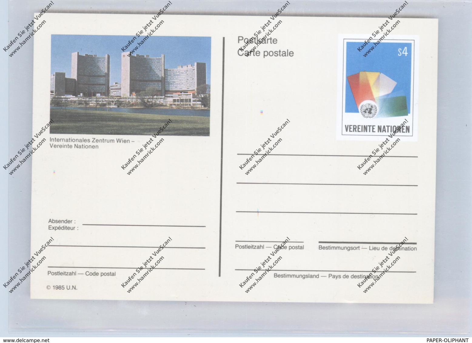 UNO WIEN - 1985, Ganzsache P4 - Covers & Documents